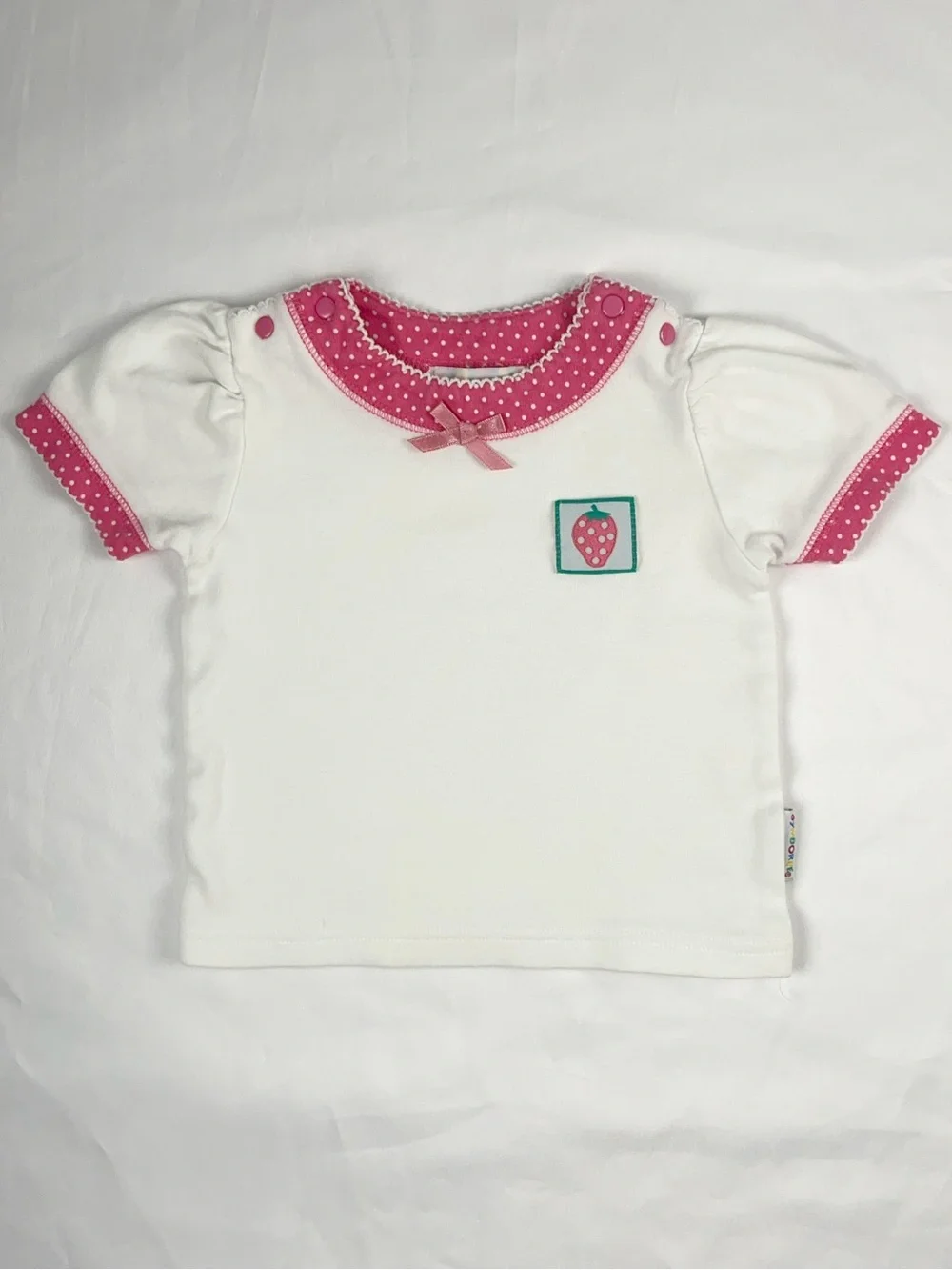 Gymboree Vintage 90s Kids Strawberry Pink White Polka Dot Puff Sleeve Top XS - Picture 1 of 13